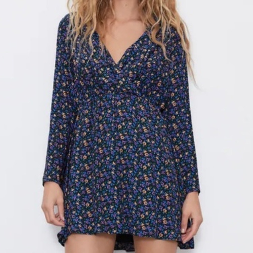 Zara Dress Womens Small Floral Feminine Plunge Whimsical Fairy Cottagecore Mini
